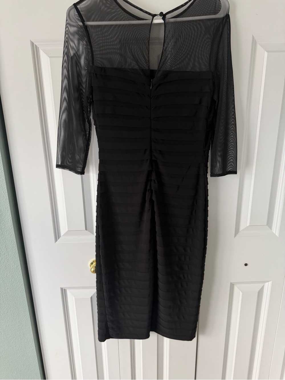 Adrianna Papell Black Sheer-Trim Midi Dress with Layered Bodice